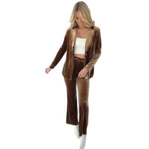 Sadie & Sage Women's Medium Champage Problems Velvet Blazer and Pants Set